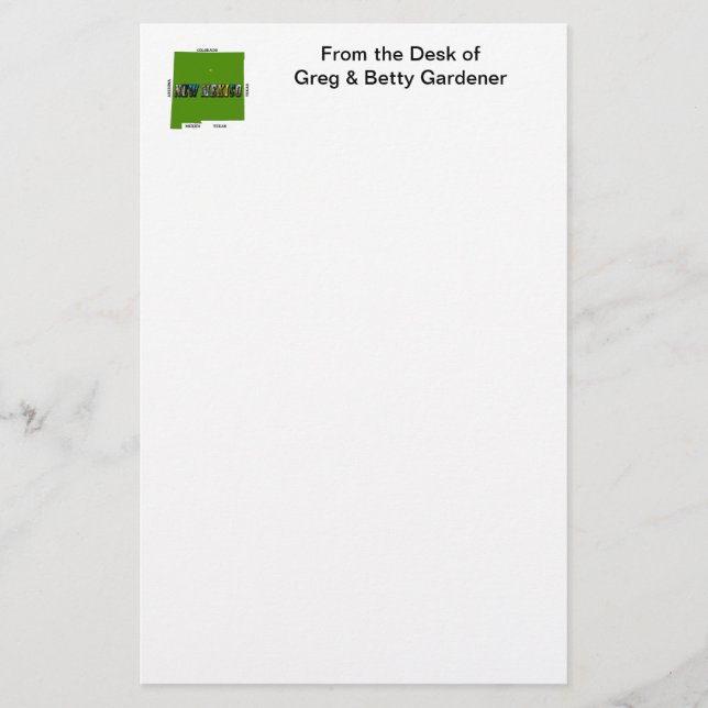 New Mexico Map Outline Photo Text Stationery (Front)