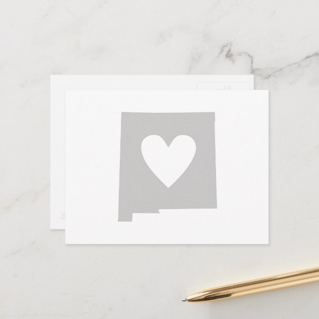 New Mexico Map Shape Grey Heart Cutout Mexican Postcard (Front/Back In Situ)