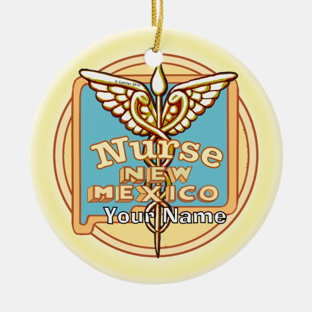 New Mexico Nurse Caduceus  Ceramic Tree Decoration (Front)