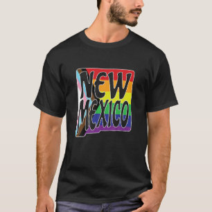 New Mexico Outline in LGBTQIA Pride Flag Rainbow C T-Shirt