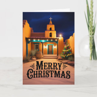 New Mexico Pueblo Christmas Church Night Holiday Card