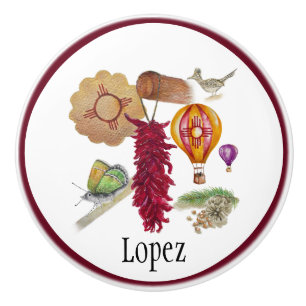 New Mexico Red Chile Pinõn Zia Hot Air Balloon Ceramic Knob
