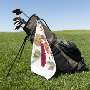 New Mexico Red Chile Pinõn Zia Hot Air Balloon Golf Towel