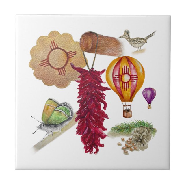 New Mexico Red Chile Pinõn Zia Hot Air Balloon  Tile (Front)