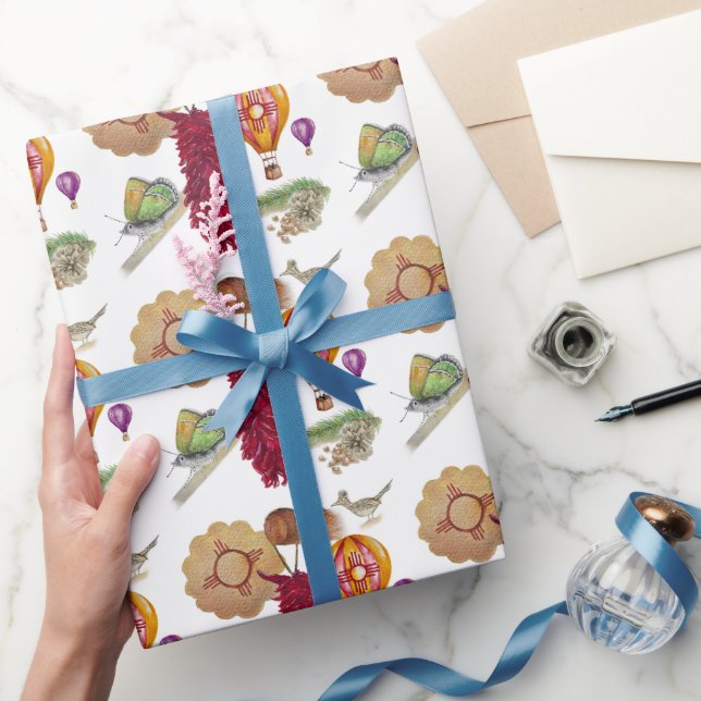 New Mexico Red Chile Pinõn Zia Hot Air Balloon  Wrapping Paper (Gifting)