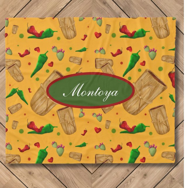 New Mexico Red & Green chile Tamales Zia Nopales Fleece Blanket (Creator Uploaded)