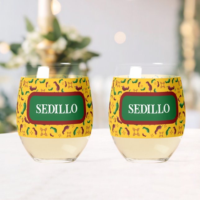 New Mexico Red & Green chile Tamales Zia Nopales Stemless Wine Glass (Insitu (Wedding))