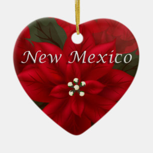 New Mexico Red Poinsettia Heart  Keepsake Ornament