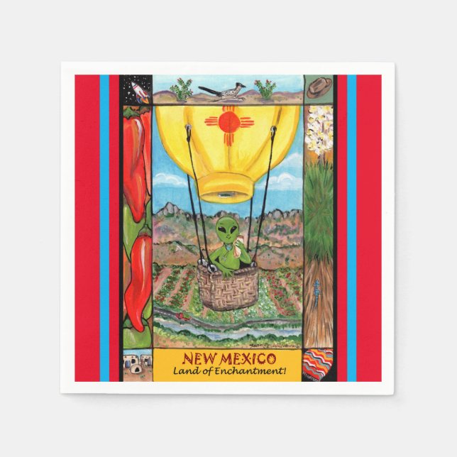 New Mexico Roswell Alien Funny Hot Air Balloon Zia Napkin (Front)