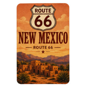 New Mexico Route 66 Adobe Sunset Art Magnet