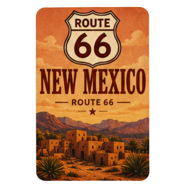 New Mexico Route 66 Adobe Sunset Art Magnet (Vertical)