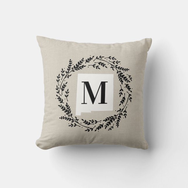New Mexico Rustic Wreath Monogram Throw Pillow (Front)