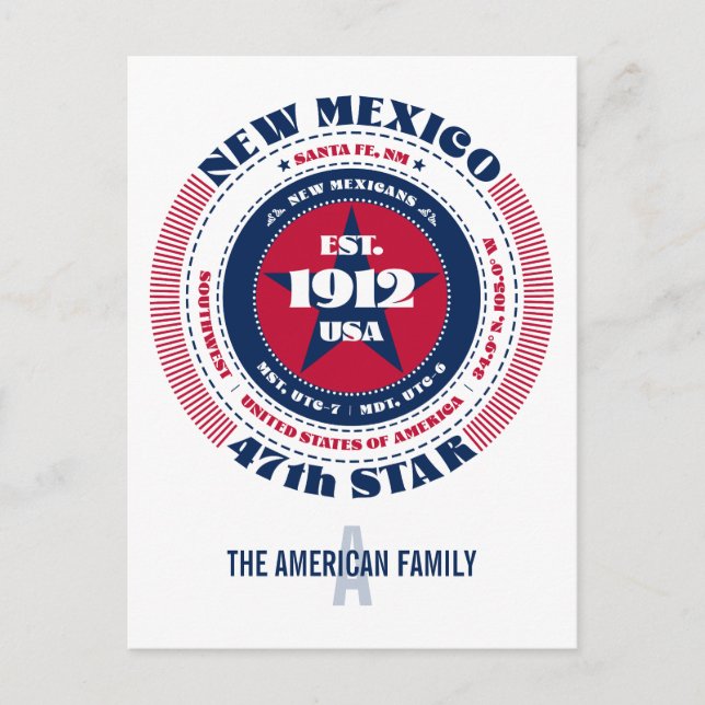 New Mexico, Santa Fe, NM, Patriotic, Monogram Postcard (Front)