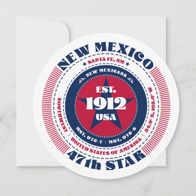 New Mexico State Circular Typography Flat Card (Front)