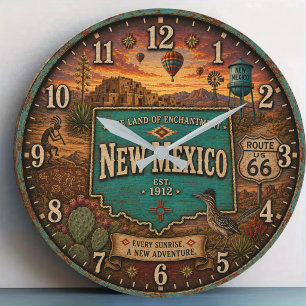 New Mexico State Land of Enchantment Southwest Des Large Clock