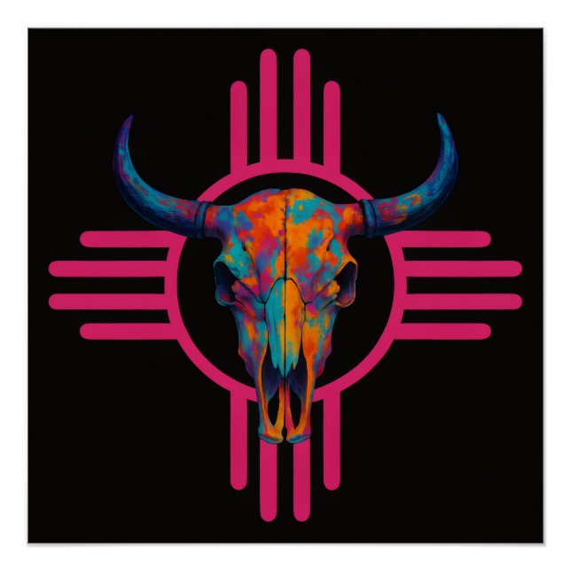 New Mexico Sun Skull Pink  Poster (Front)