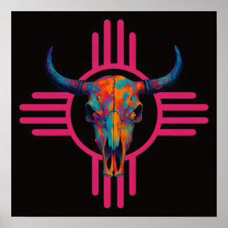 New Mexico Sun Skull Pink Poster