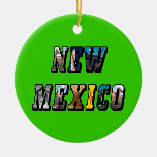 New Mexico, USA Text Ceramic Tree Decoration (Front)