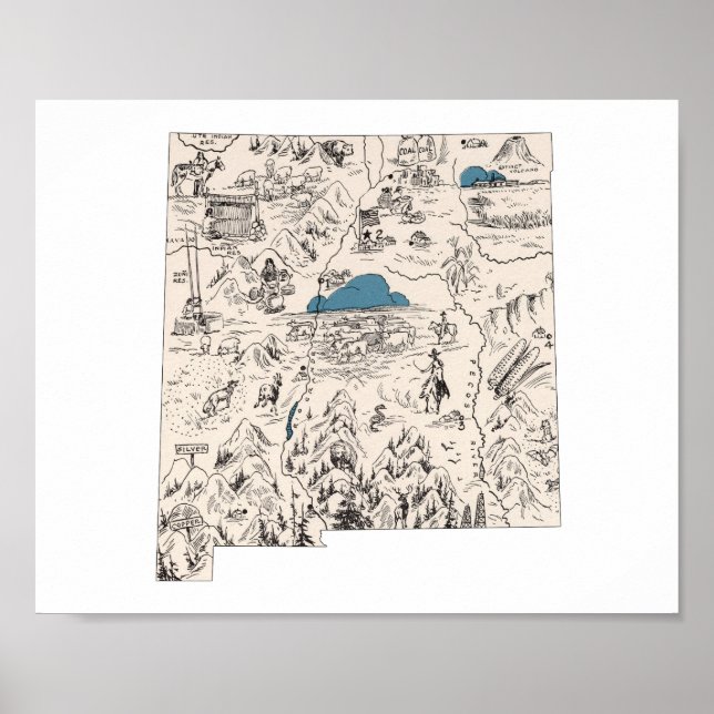 New Mexico Vintage Picture Map Poster (Front)