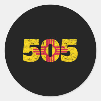 New Mexico Zia 505 Flag Classic Round Sticker