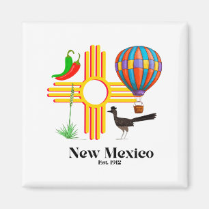 New Mexico Zia_ Chiles, Balloon, Roadrunner, Yucca Magnet