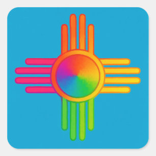 New Mexico Zia Sun Neon Square Sticker