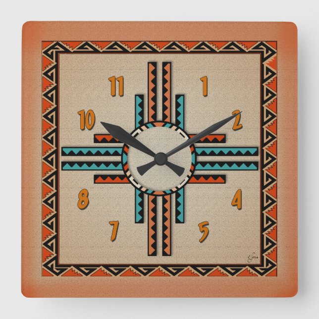 New Mexico Zia (sun) Square Wall Clock (Front)