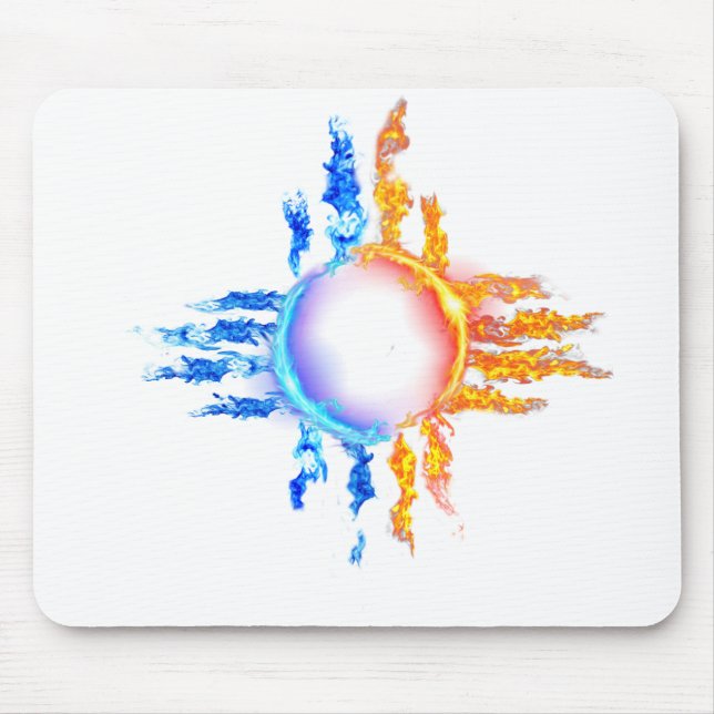 New Mexico Zia symbol in red and blue flames Mouse Pad (Front)