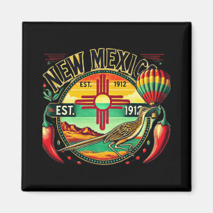 New Mexico Zia Symbol, Roadrunner & Chile Pepp Magnet