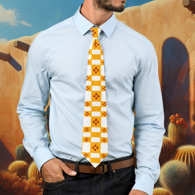 New Mexico Zia Yellow Red White Squares Tie (Creator Uploaded)
