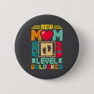 New Mom Level Unlocked Gamer Valentine's 6 Cm Round Badge