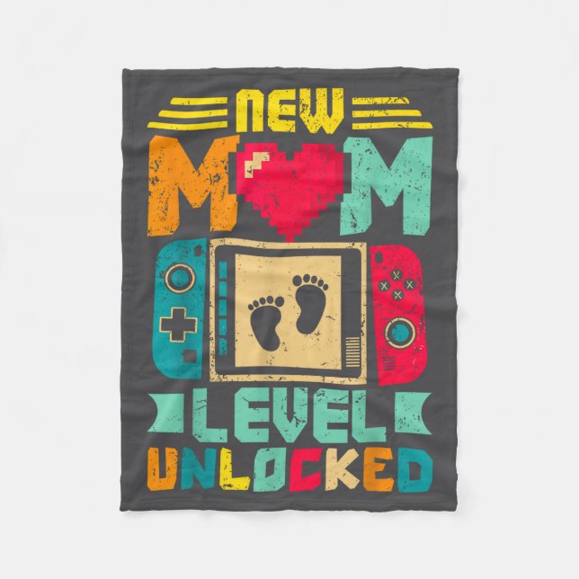 New Mom Level Unlocked Gamer Valentine's  Fleece Blanket (Front)