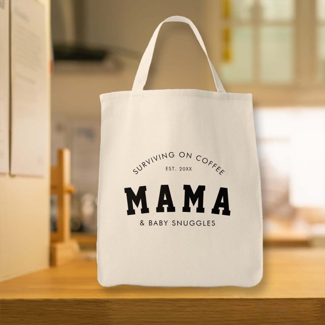 New Mother Coffee Snuggles Mama Funny Gift Tote Bag (funny grocery bag gift for new mother postpartum mom joke humor humorous)