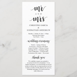New Mr and Mrs, Modern Wedding Ceremony Programme