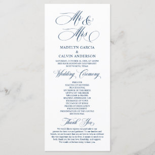 New Mr and Mrs, Navy Blue, Wedding Ceremony Progr Programme