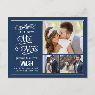 New Mr and Mrs Wedding Announcement - Navy Blue