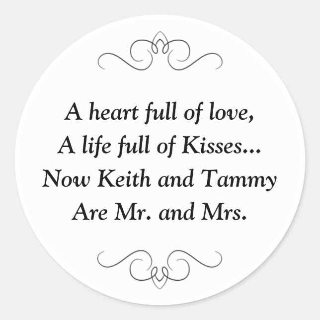 New Mr and Mrs Wedding Poem Classic Round Sticker (Front)