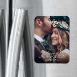 New Mr & Mrs Newlyweds Photo Chic Wedding Keepsake<br><div class="desc">Add an elegant touch to the newlyweds home decorations with a simply stylish "new Mr & Mrs" custom photo wedding keepsake magnet. The picture and all wording on this template are simple to customise. The white lettering overlay design feature one picture of your choice, chic trendy script calligraphy, and modern...</div>