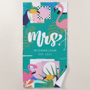 New Mrs.   Tropical Leaves Beach Towel