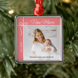 New Mum and Baby First Christmas Photo Metal Tree Decoration