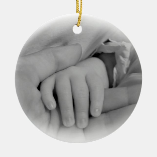 New Mum and Baby Holding Hands Photo Ceramic Tree Decoration (Front)