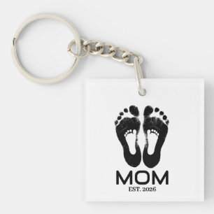 New Mum Baby Footprints Established Date  Key Ring