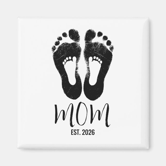 New Mum Baby Footprints Script Est. Date  Magnet (Front)