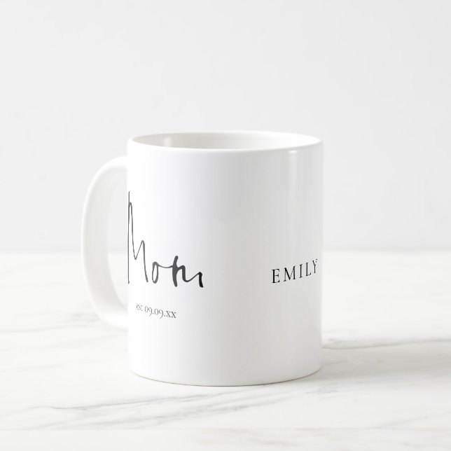 New Mum Est Date Name Script Coffee Mug (Front Left)