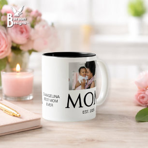 New Mum Gift Custom Text Photo Mum Established Two-Tone Coffee Mug