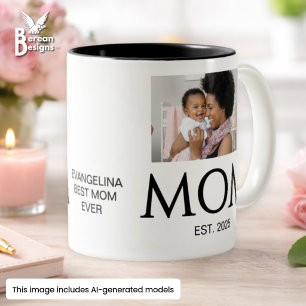New Mum Gift Custom Text Photo Mum Established Two-Tone Coffee Mug