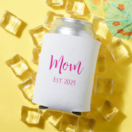 New Mum Hot Pink Elegant Script Mother's Day  Can Cooler