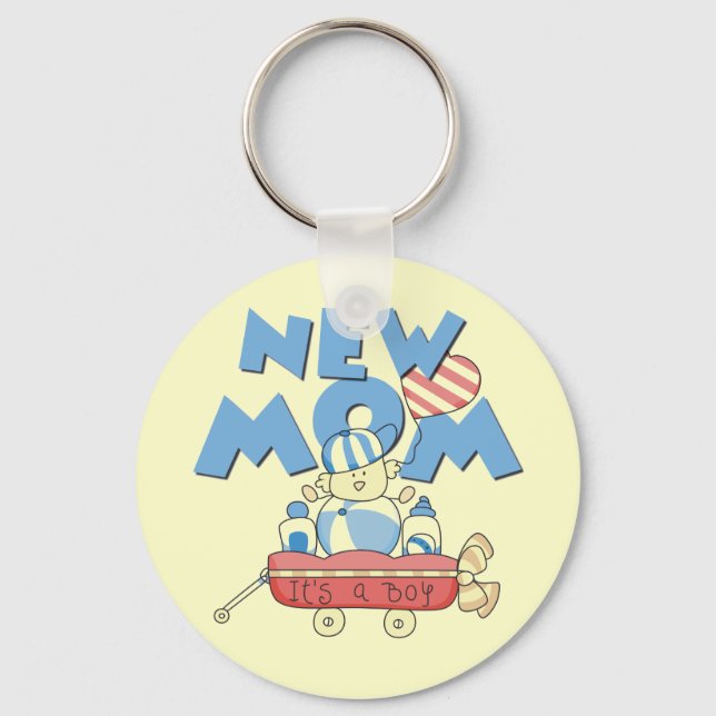 New Mum It's a Boy Tshirts and Gifts Key Ring (Front)