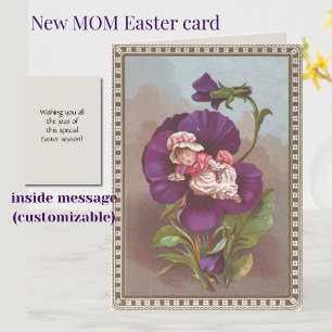 New Mum Vintage Baby Girl and Pansy Easter Card