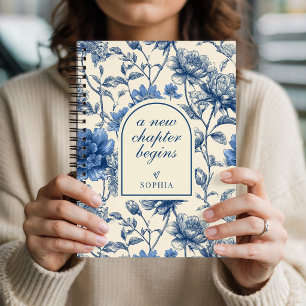 New Mum   Wedding   Blue Toile Floral Custom Name Notebook